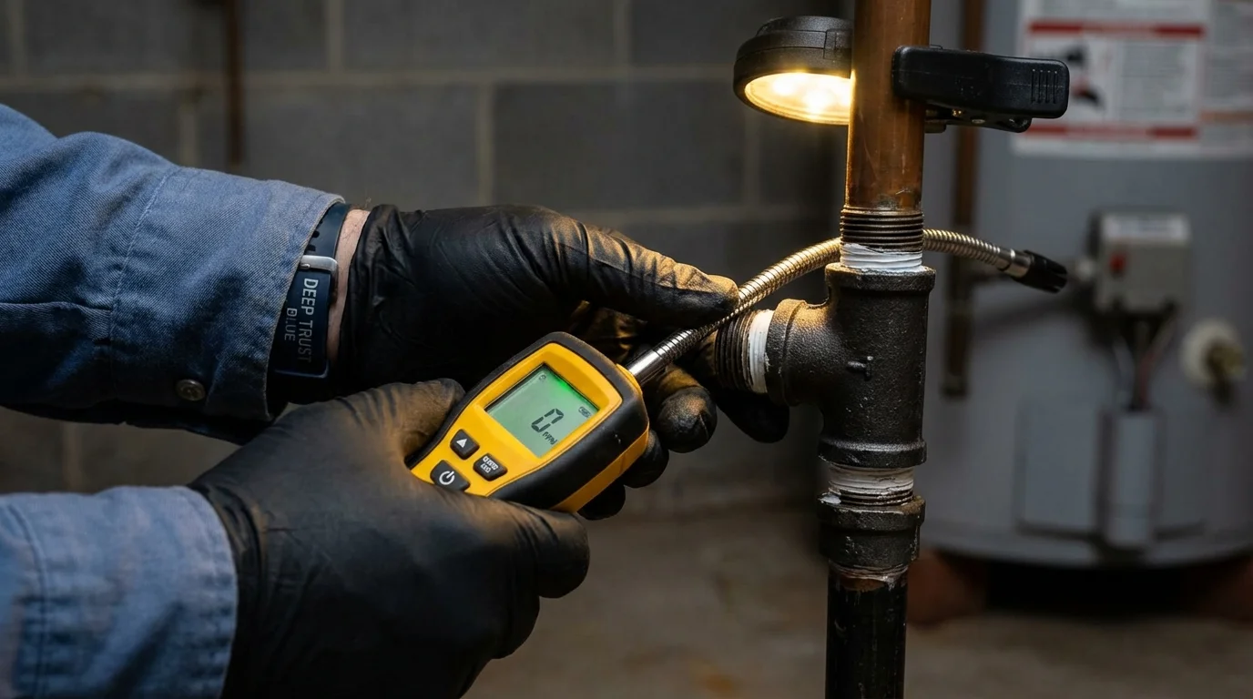 Gas leak detection with electronic sniffer by Johns Plumbing LLC in Rollinsford