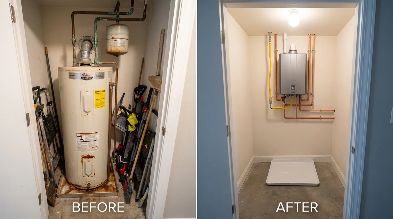 Tank water heater versus wall-mounted tankless unit comparison for Rollinsford, NH homeowners